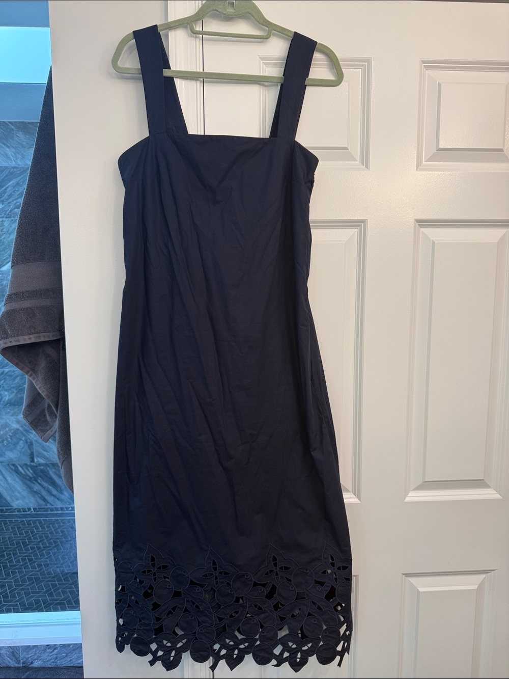 Tuckernuck Navy Square-Neck Midi Dress with Laser-Cut Hem